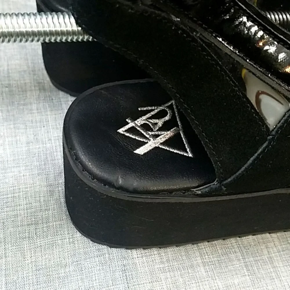 Y.R.U Medusa lo black suede Lace-Up Platform Sandal - Grunge Goth  Women's 11